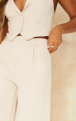 Sale PrettyLittleThing Woven Pleat Detail Wide Leg Pants Stone