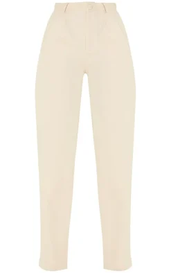Sale PrettyLittleThing Woven Pleat Detail Wide Leg Pants Stone