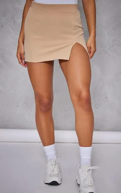 Outlet PrettyLittleThing Woven Split Hem Mini Micro Skirt Stone