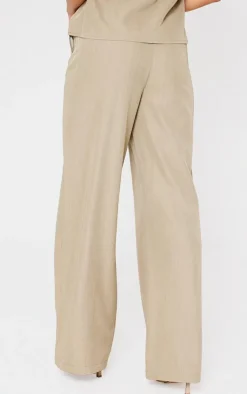 Hot PrettyLittleThing Woven Straight Leg Pants Stone
