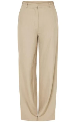 Hot PrettyLittleThing Woven Straight Leg Pants Stone
