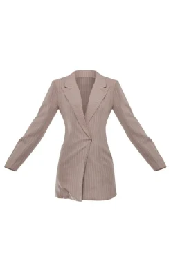 Woven Stripe Pocket Long Sleeve Blazer Dress-PrettyLittleThing New