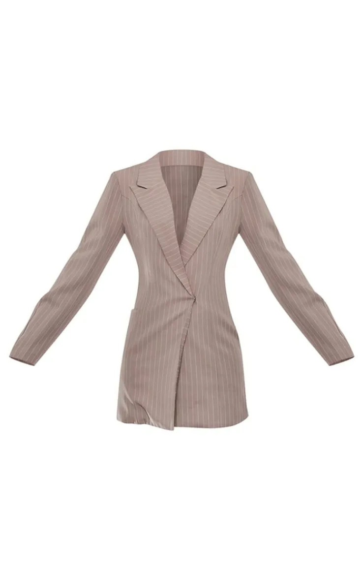 Woven Stripe Pocket Long Sleeve Blazer Dress-PrettyLittleThing New