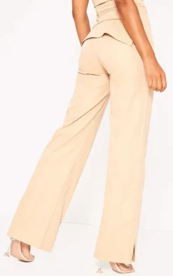 Clearance PrettyLittleThing Woven Tailored Split Hem Skinny Pants Stone