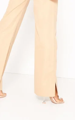 Clearance PrettyLittleThing Woven Tailored Split Hem Skinny Pants Stone