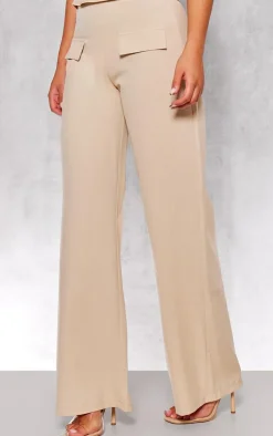 Hot PrettyLittleThing Woven Tailored Wide Leg Pocket Detail Pants Stone