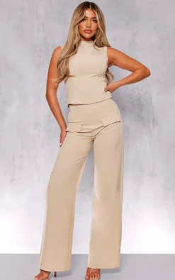 Outlet PrettyLittleThing Woven Tailored Zip Up Top Stone