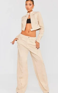 Online PrettyLittleThing Woven Twill Raw Edge Seam Detail Cropped Jacket Stone
