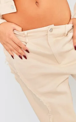 New PrettyLittleThing Woven Twill Raw Edge Seam Detail Straight Leg Pants Stone