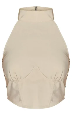 PrettyLittleThing Sleeveless Tops*Woven Under Wire Boned High Neck Sleeveless Corset
