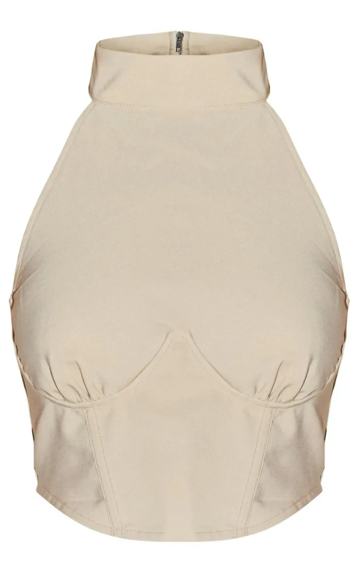 PrettyLittleThing Sleeveless Tops*Woven Under Wire Boned High Neck Sleeveless Corset