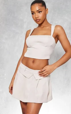 Sale PrettyLittleThing Woven Underbust Seam Top Stone