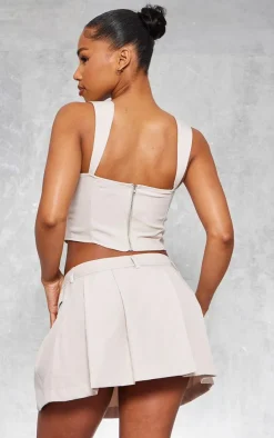 Sale PrettyLittleThing Woven Underbust Seam Top Stone