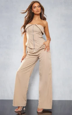 Outlet PrettyLittleThing Woven Wide Leg Cargo Pants Stone