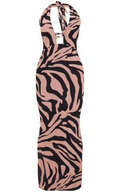 Zebra Printed Chiffon Halterneck Maxi Dress-PrettyLittleThing Best