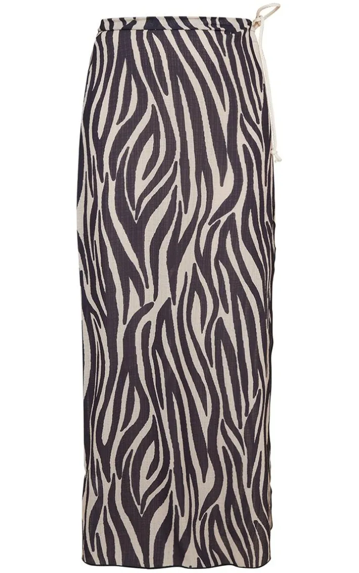 Stone Zebra Rope Detail Split Beach Maxi Skirt