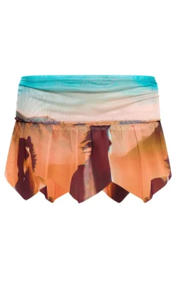 Horse Printed Frill Detail Assymetric Hem Lined Mesh Mini Skirt-PrettyLittleThing Outlet
