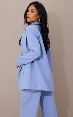 Outlet PrettyLittleThing Tall Shoulder Pad Oversized Double Breasted Blazer Blue