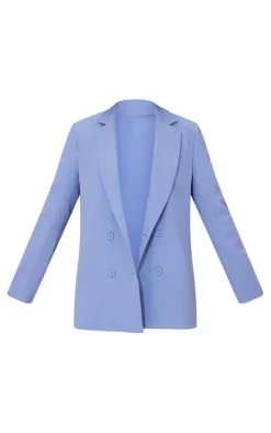 Outlet PrettyLittleThing Tall Shoulder Pad Oversized Double Breasted Blazer Blue