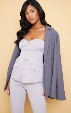 Discount PrettyLittleThing Tall Button Up Front Corset Top Ash Grey