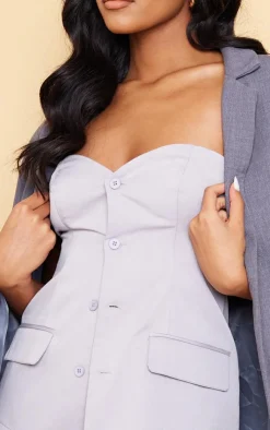 Discount PrettyLittleThing Tall Button Up Front Corset Top Ash Grey