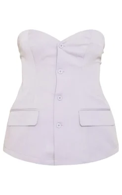 Discount PrettyLittleThing Tall Button Up Front Corset Top Ash Grey