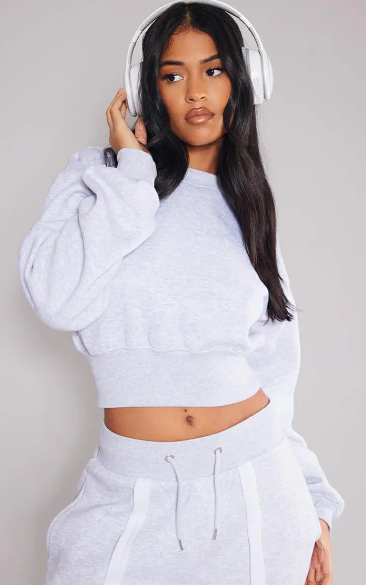 PrettyLittleThing Tall Cropped Oversized Sweatshirt Ash Grey