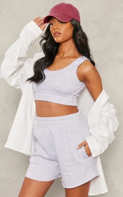 Sale PrettyLittleThing Tall Cuffed Waist Detail Vest Top Ash Grey
