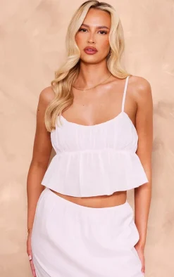 New PrettyLittleThing Tall Shirred Linen Look Crop Top Baby Pink