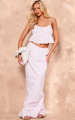 New PrettyLittleThing Tall Shirred Linen Look Crop Top Baby Pink