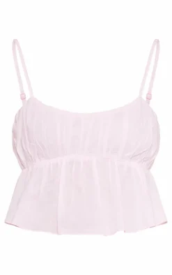 New PrettyLittleThing Tall Shirred Linen Look Crop Top Baby Pink