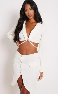 Online PrettyLittleThing Tall Textured Button Front Mini Skirt Beige