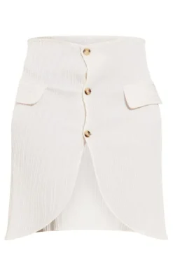 Online PrettyLittleThing Tall Textured Button Front Mini Skirt Beige