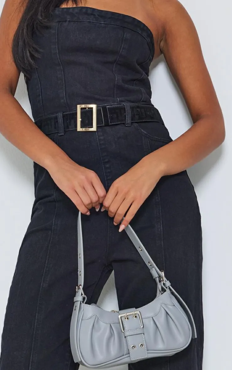 PrettyLittleThing Christmas Party Outfits*Tall Bandeau Denim Straight Leg Jumpsuit