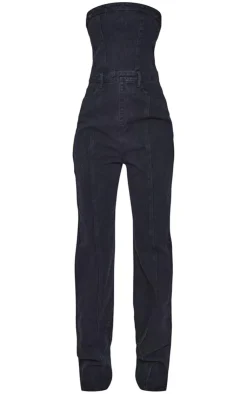 PrettyLittleThing Christmas Party Outfits*Tall Bandeau Denim Straight Leg Jumpsuit