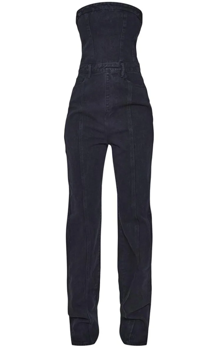 PrettyLittleThing Christmas Party Outfits*Tall Bandeau Denim Straight Leg Jumpsuit