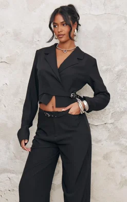 Online PrettyLittleThing Tall Buckle Detail Cropped Blazer Black