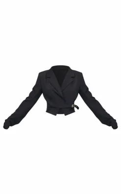 Online PrettyLittleThing Tall Buckle Detail Cropped Blazer Black