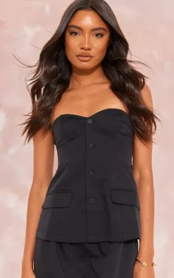 Outlet PrettyLittleThing Tall Button Up Front Corset Top Black