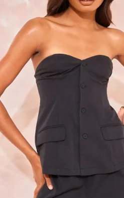 Outlet PrettyLittleThing Tall Button Up Front Corset Top Black