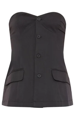 Outlet PrettyLittleThing Tall Button Up Front Corset Top Black