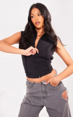 PrettyLittleThing Sleeveless Tops*Tall Collar Seam Detail Sleeveless Top