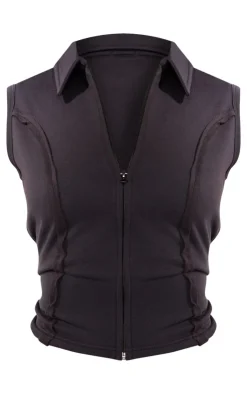 PrettyLittleThing Sleeveless Tops*Tall Collar Seam Detail Sleeveless Top