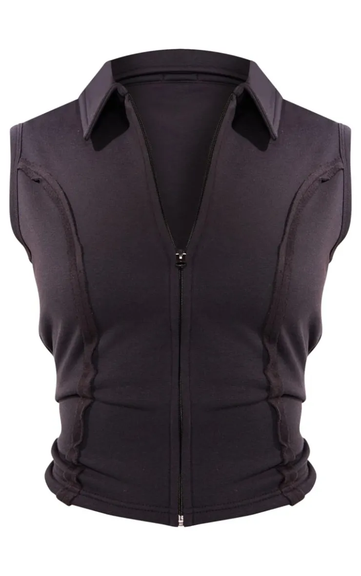 PrettyLittleThing Sleeveless Tops*Tall Collar Seam Detail Sleeveless Top
