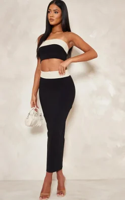Outlet PrettyLittleThing Tall Contrast Fold Over Midaxi Skirt Black