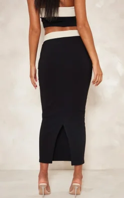 Outlet PrettyLittleThing Tall Contrast Fold Over Midaxi Skirt Black