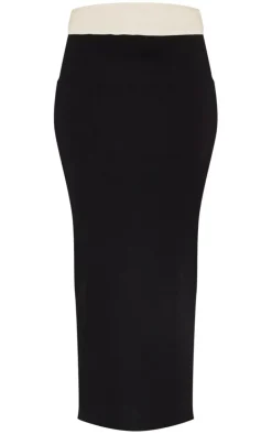Outlet PrettyLittleThing Tall Contrast Fold Over Midaxi Skirt Black