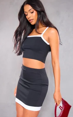 Sale PrettyLittleThing Tall Contrast Mini Skirt Black