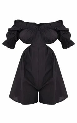 Tall Black Cotton Bardot Cut Out Romper
