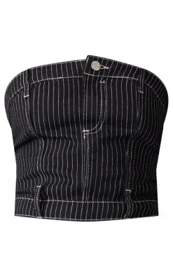 Sale PrettyLittleThing Tall Denim Pinstripe Corset Top Black